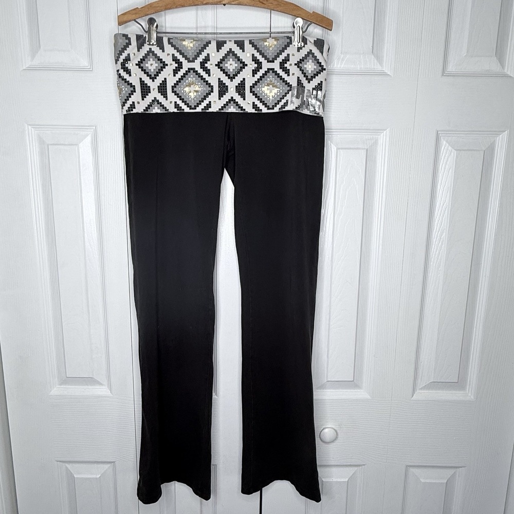Y2K‎ Victoria's Secret PINK VS VTG Foldover Yoga Pants Flare Aztec Bling LARGE